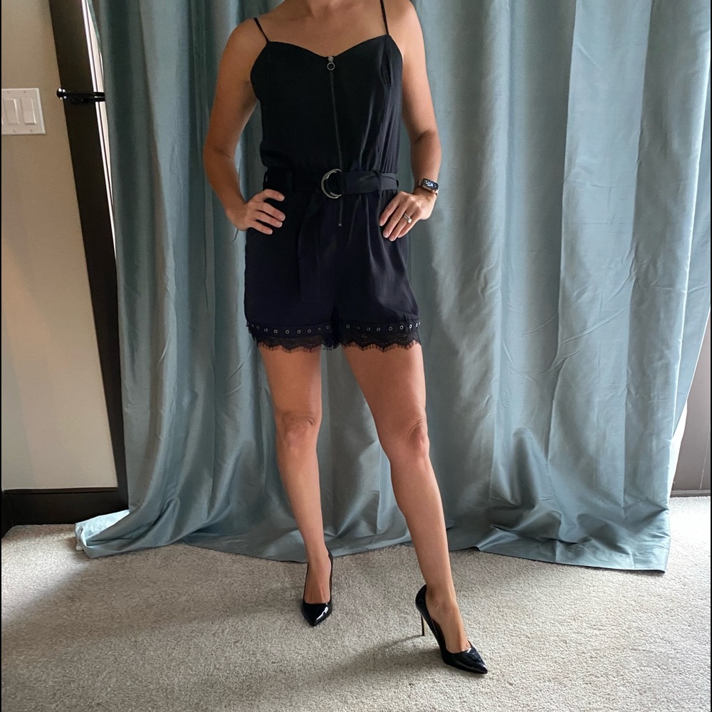 Guess Black satin and metal embellished romper